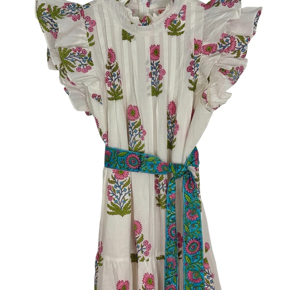 Victoria Dunn White Block Print Ruffle Belted Capri Mini Dress Size XL - Picture 12 of 16